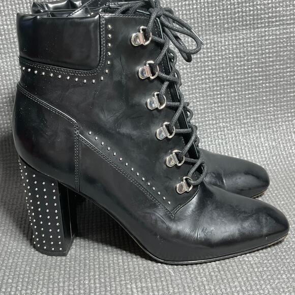 Sigerson Morrison Valora Studded Lace Up Block Heel Booties Womens Size 8B Black - Picture 5 of 15